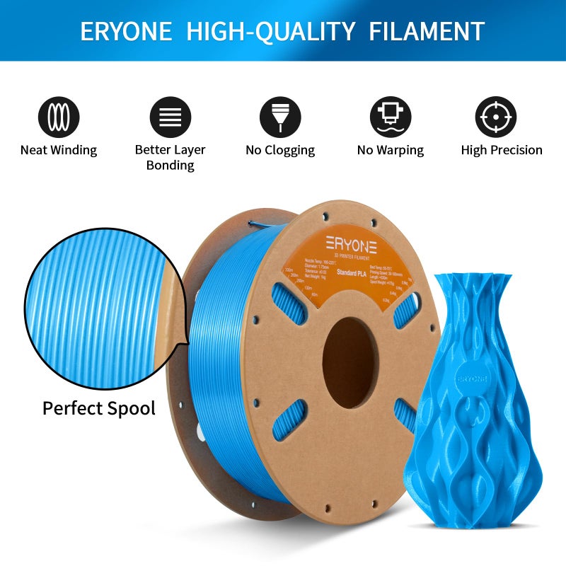 ERYONE PLA Filament 3D Printer PLA Filament 1.75mm +/- 0.03mm, PLA Filament 1KG Cardboard Spool(2.2LBS), Blue - Image 4